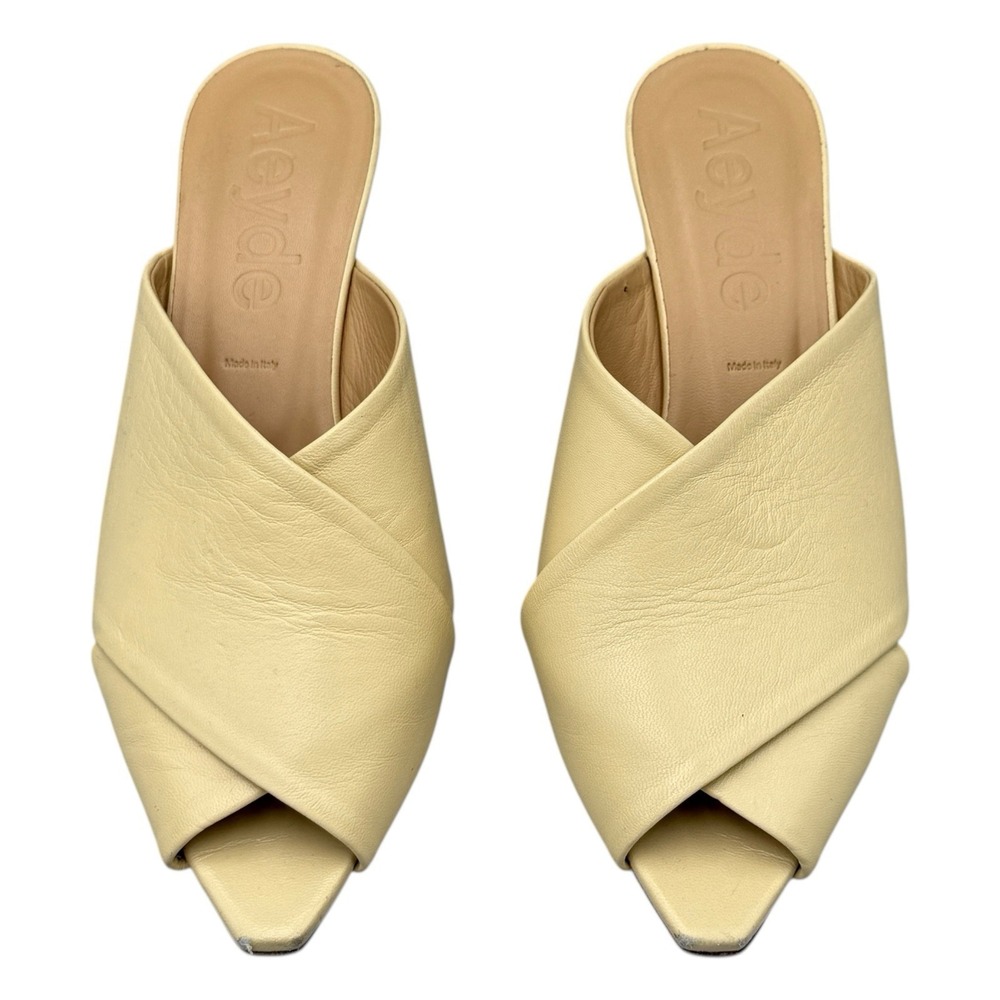 AEYDE Yves Sz EU 36.5 US 5-5.5 Ivory Leather Cross Strap Open Toe Slide Sandals